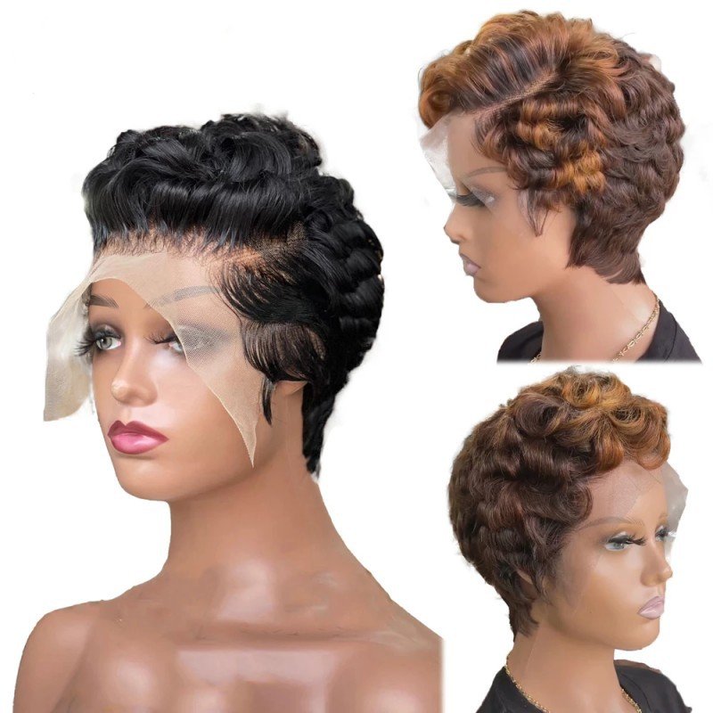 Perruque 13x4 Pixie Cut Wig Human Hair Bleached Knots Lace Frontal Pixie Wig With Baby Hair Curly Bob Short Pixie Cut Lace Wig