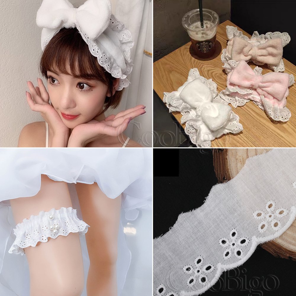 80Yards Cotton Trims Lace Fabric Embroidered Decoration Wedding Dress Clothing Sewing Bow Handmade DIY Craft Accessories