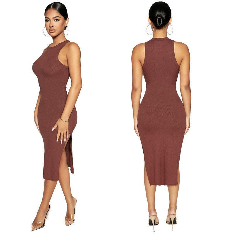 Best Selling Women's Elegant Ribbed Bodycon Sleeveless Tank Dresses Slim Elegent knitted Long Dress