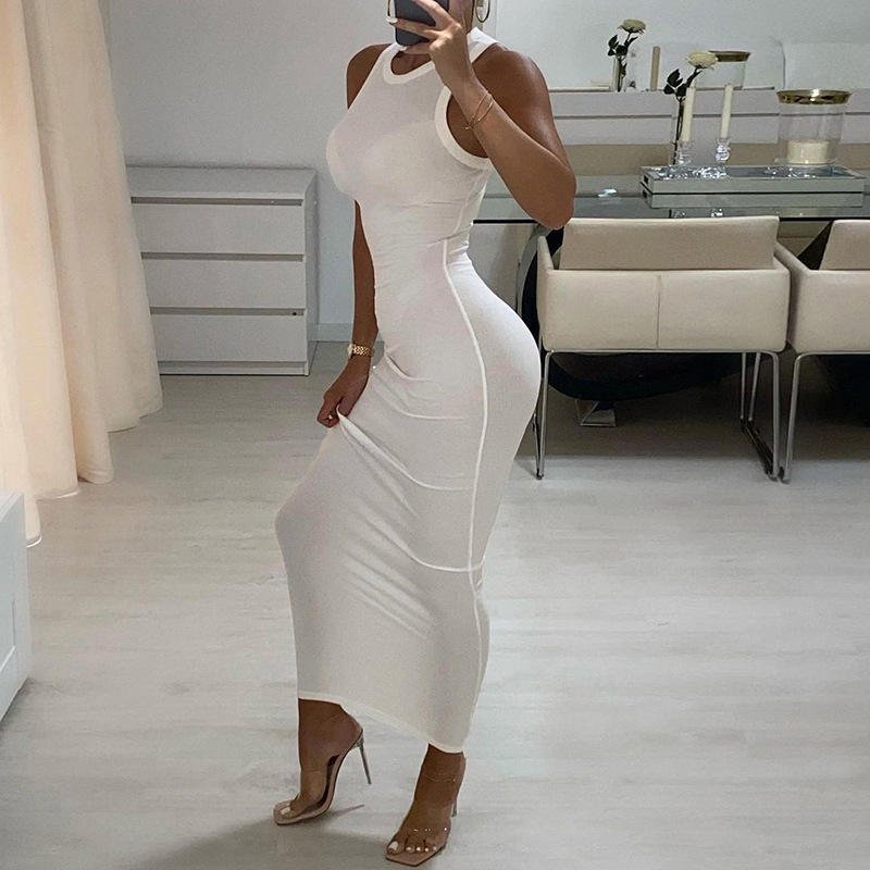Best Selling Women's Elegant Ribbed Bodycon Sleeveless Tank Dresses Slim Elegent knitted Long Dress