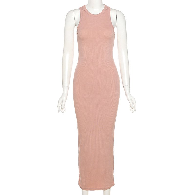 Best Selling Women's Elegant Ribbed Bodycon Sleeveless Tank Dresses Slim Elegent knitted Long Dress
