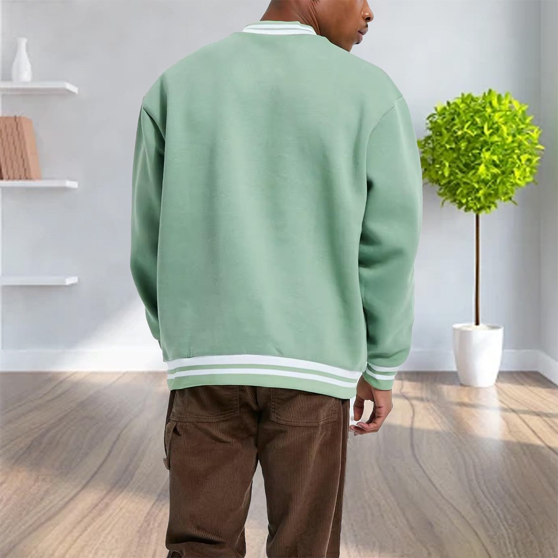 Design striped ribbed collar Knit Ribbed O-Neck sweatshirt for men and women sweatshirt High quality crew-neck sweatshirt