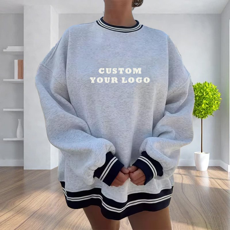 Design striped ribbed collar Knit Ribbed O-Neck sweatshirt for men and women sweatshirt High quality crew-neck sweatshirt