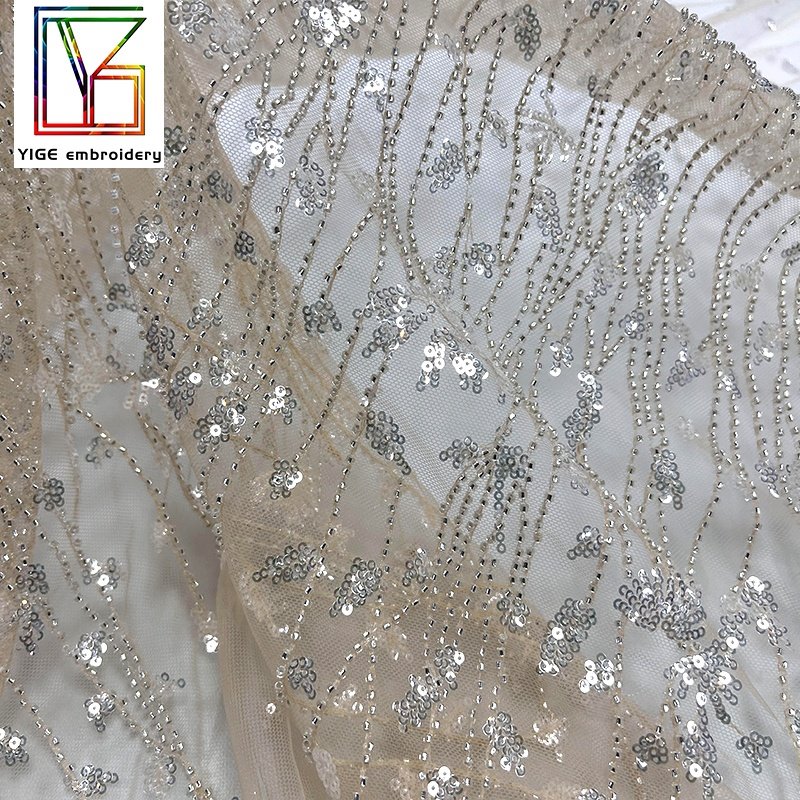 Wholesale Embroidered Tulle sequin Lace Fabric Luxury Beaded Lace Fabric For Women Wedding Dress