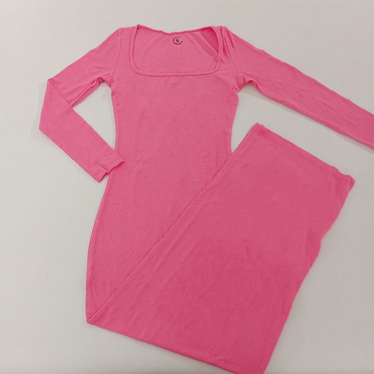 Sexy Women's Square Neck Long Sleeve Maxi Dress Soft Lounge Ribbed Bodycon Dress for Women