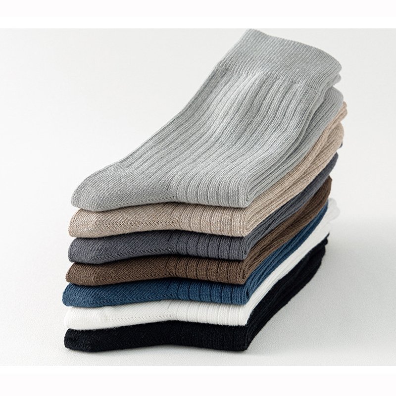 High Quality Cotton Ribbed Solid Color Dress Mens Socks Classic Black White Beige Socks For Men
