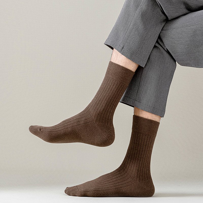 High Quality Cotton Ribbed Solid Color Dress Mens Socks Classic Black White Beige Socks For Men