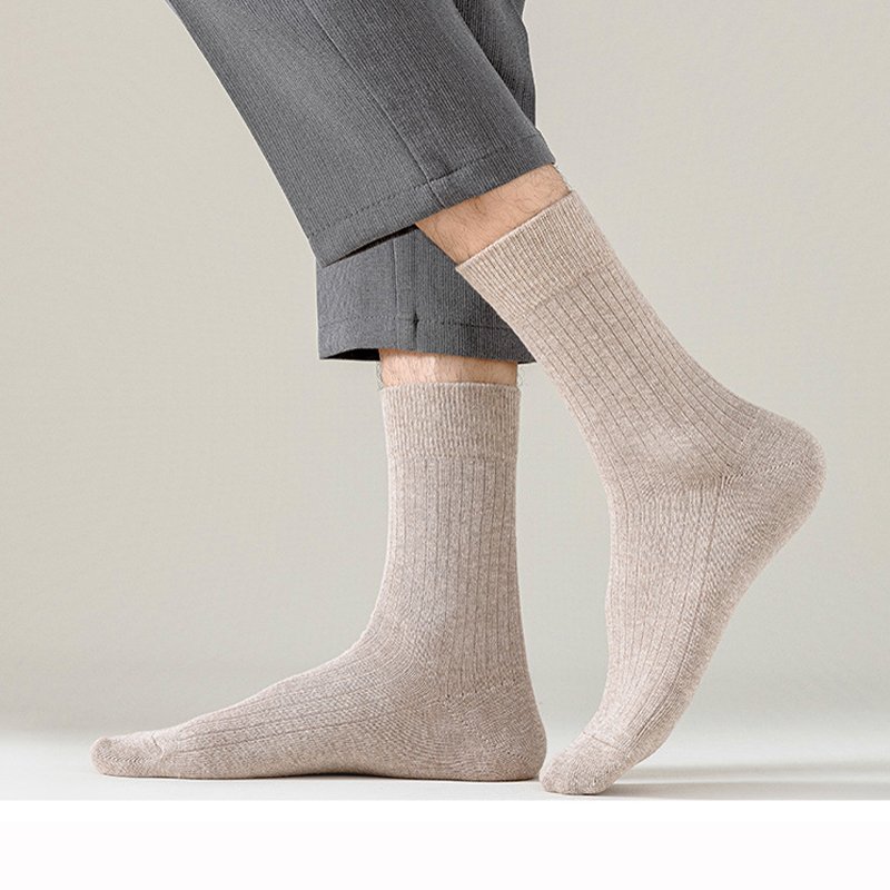 High Quality Cotton Ribbed Solid Color Dress Mens Socks Classic Black White Beige Socks For Men