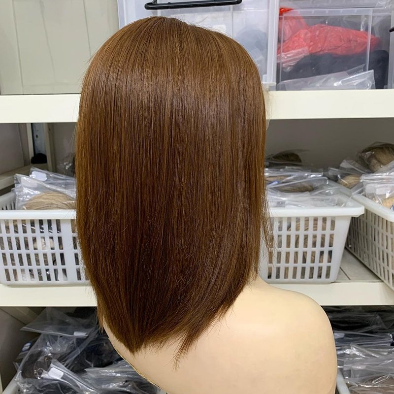 Lace Top European Virgin Hair Jewish Wig Brown Color Single Knots Kosher Jewish Wig for Woman