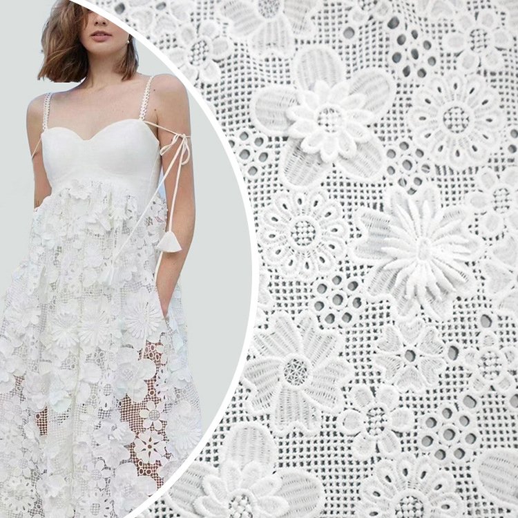 3D European American lace embroidered fabric laser embroidered fabric flower embroidery fabric