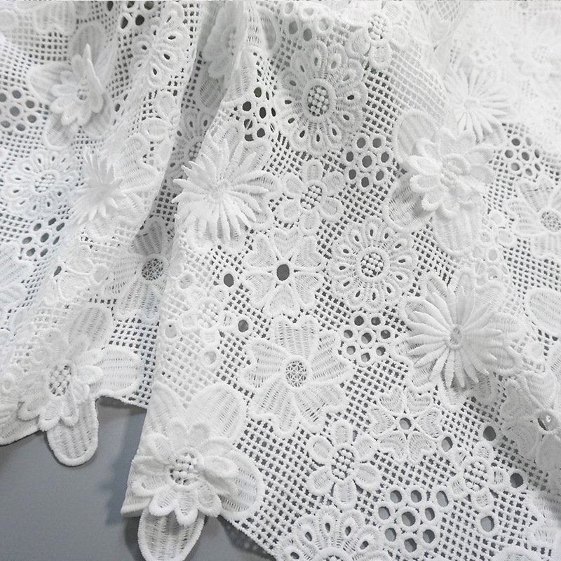 3D European American lace embroidered fabric laser embroidered fabric flower embroidery fabric