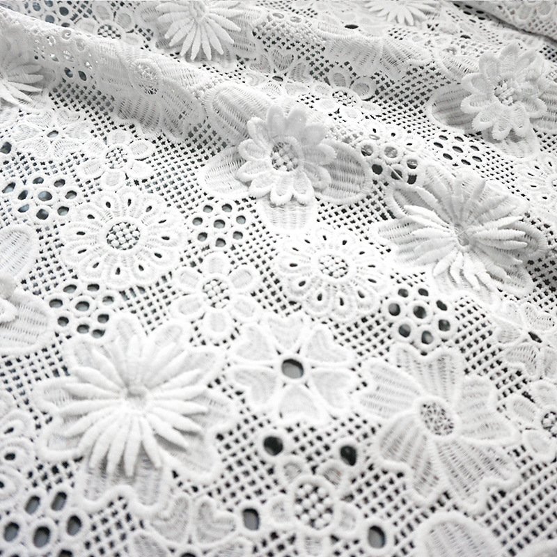 3D European American lace embroidered fabric laser embroidered fabric flower embroidery fabric