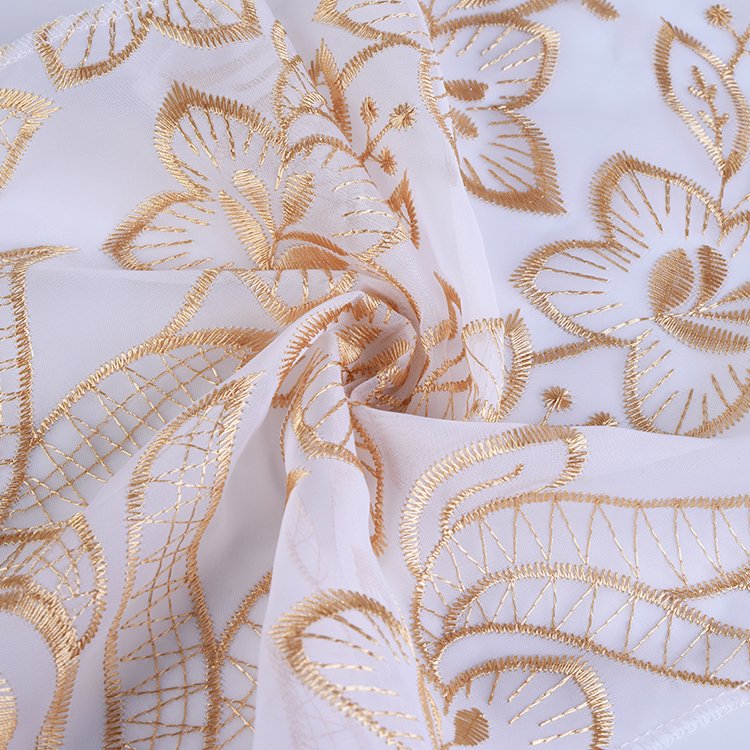 New design luxury flower embroidery tulle fabric for sheer curtain