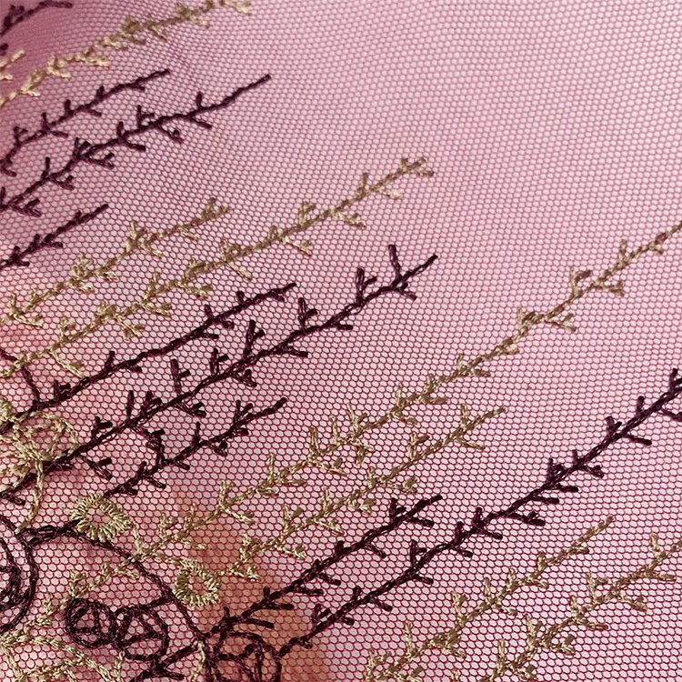 Soft dual color factory customized mesh pattern dacron embroidered flower trim lace