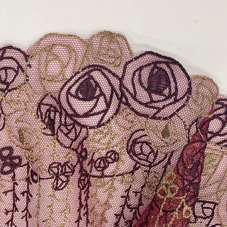 Soft dual color factory customized mesh pattern dacron embroidered flower trim lace