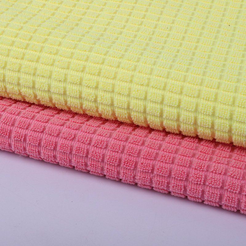 Soft Absorbent Skin Friendly Hotel Home Polyester Towel Fabric Small Check Terry Cloth