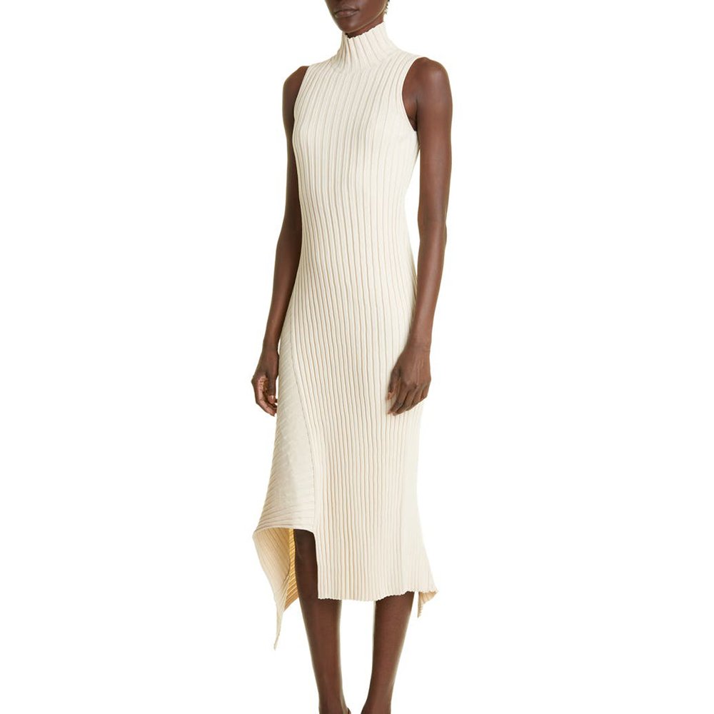 Asymmetric Knit cotton dress women custom design sleeveless maxi long ribbed knitted dresses luxury women's sweater dress