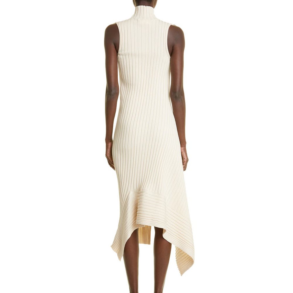 Asymmetric Knit cotton dress women custom design sleeveless maxi long ribbed knitted dresses luxury women's sweater dress