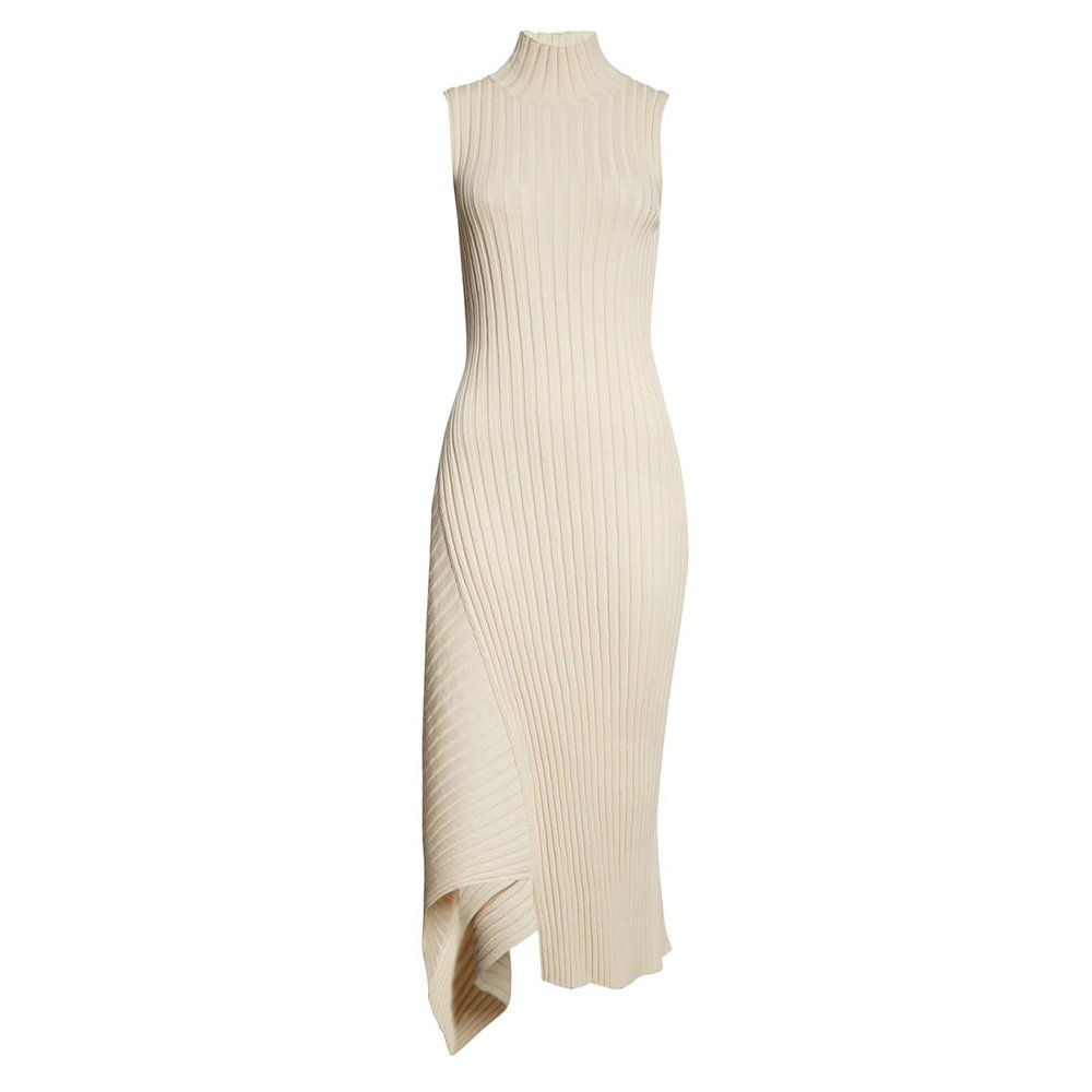 Asymmetric Knit cotton dress women custom design sleeveless maxi long ribbed knitted dresses luxury women's sweater dress