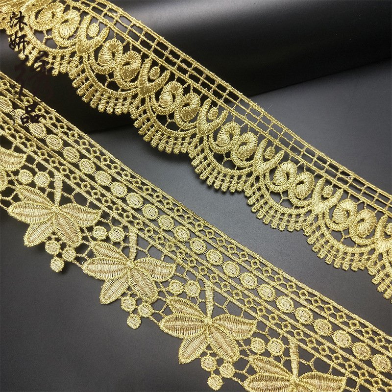 High Quality Luxury gold Lace Trim Water Soluble embroidery Floral Lace ribbon fabric for Wedding Dress clothes Decoration