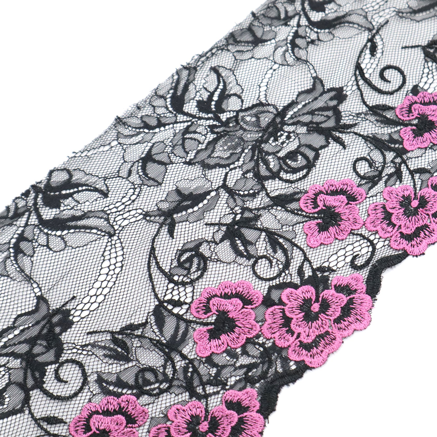 Exquisite rose and black embroidery with customizable floral patterns lace fabrics