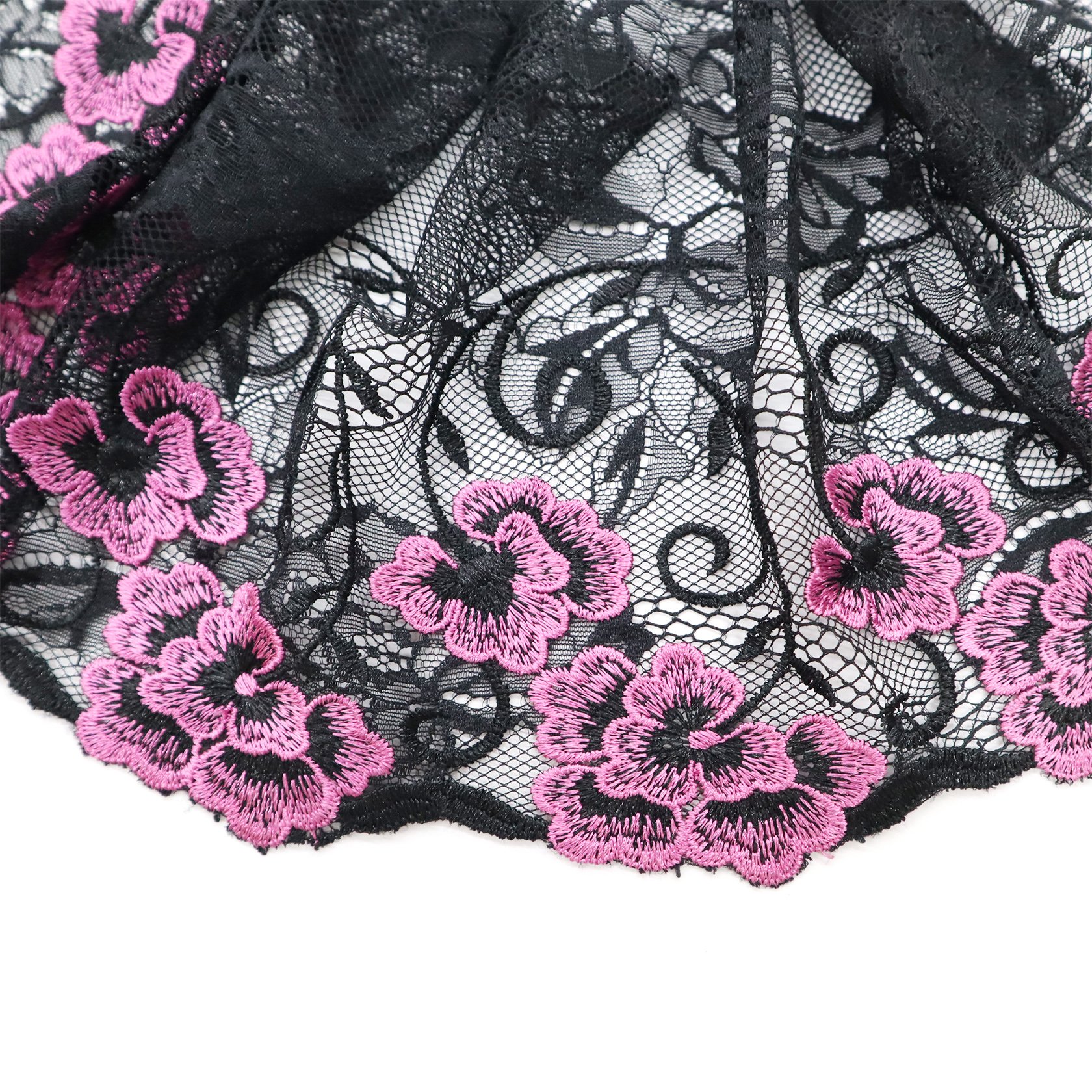 Exquisite rose and black embroidery with customizable floral patterns lace fabrics