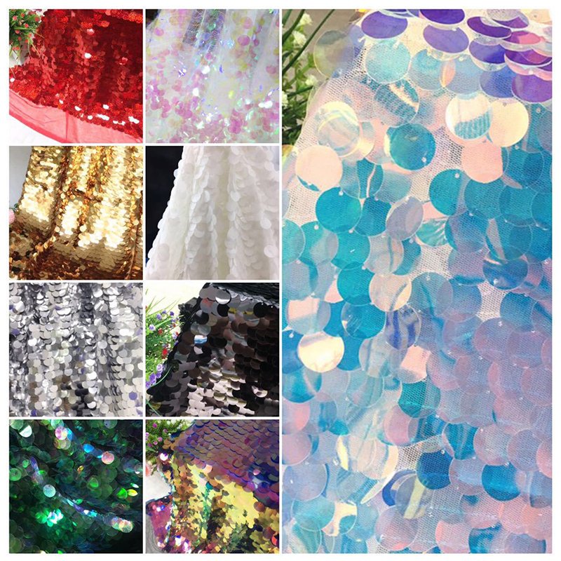 Black Medium sized sequins breathable mesh fabric 100% polyester for dress metal sequin mesh fabric for sexy party dress making
