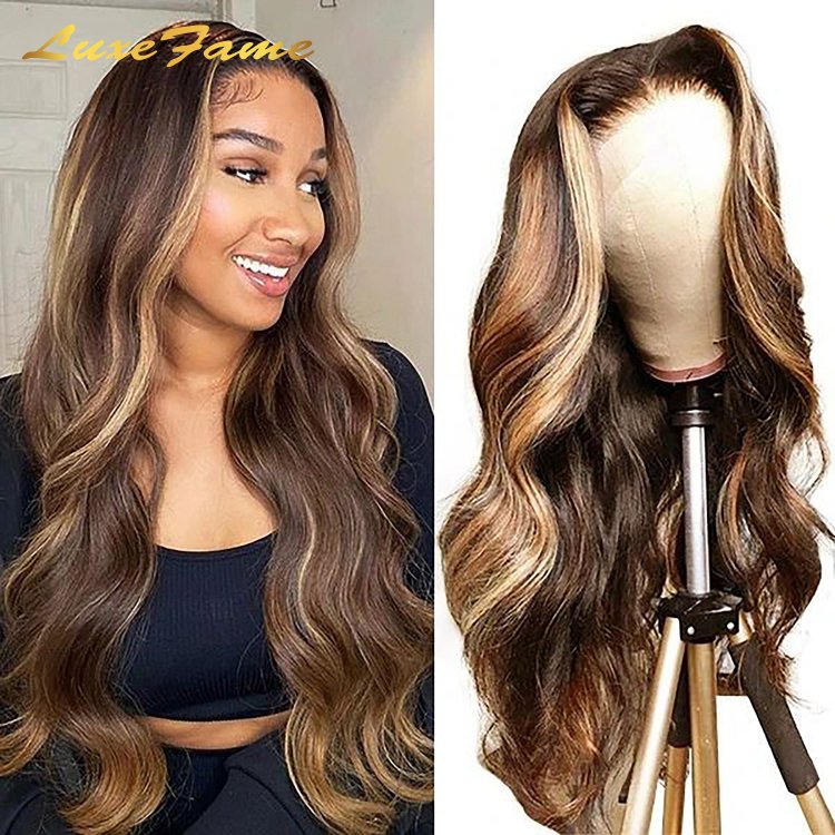 Raw Colored Human Hair Lace Wig,100% Human Hair 40 Inch Wig Human Hair Lace Front,P4/27 Colored Glueless Full Hd Lace Wig