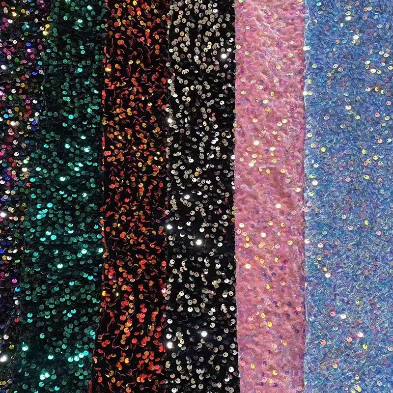LH Multicolor Wholesale 3d Africa Party Stage Autumn Winter 5MM Stretch Velvet Sequin Embroidery Fabric For Women Dress