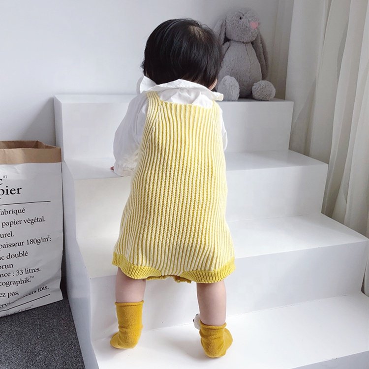 Custom new born knitwear organic cotton baby romper Infant Clothing Sleeveless newborn Rib Knit Baby sweater Romper