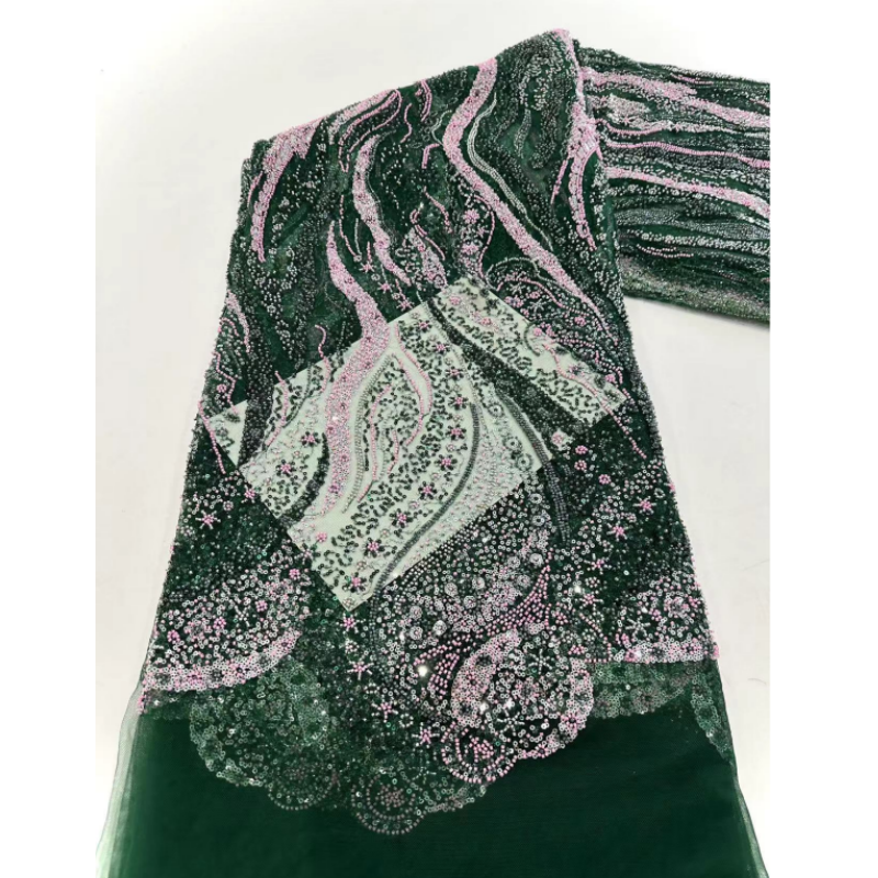 2024 New Design Golden Beaded Fabric Luxury Embroidery Beads Beaded Lace Fabric African Lace Fabric