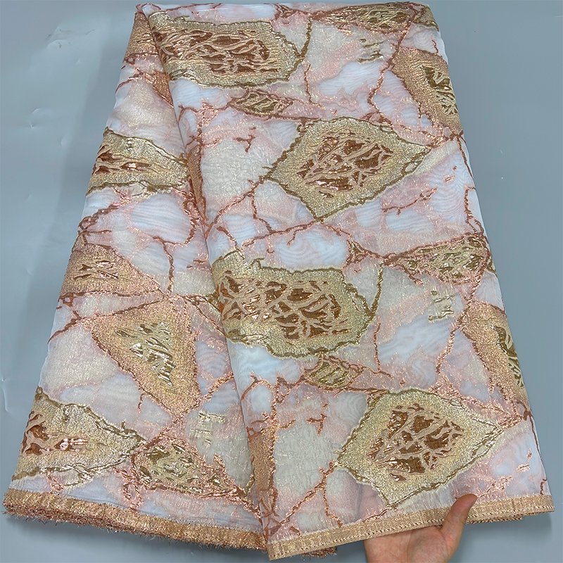 Elegant Design Jacquard Brocade Damask Lace Fabric Organza Lace Embroidery Fabric For Bridal Wedding Dress