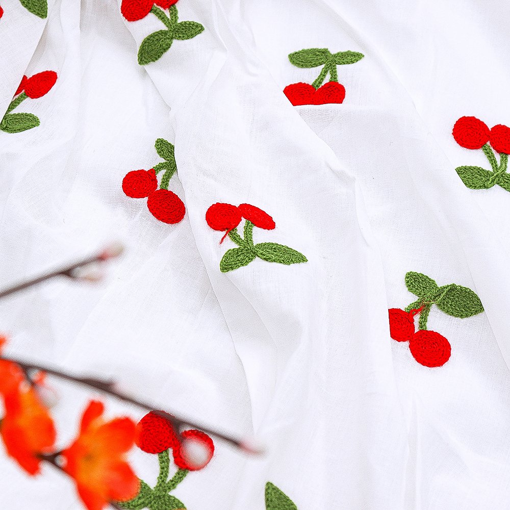 2024 Summer Bestselling cotton embroidery fabrics cherry embroidered fabrics for children's garment