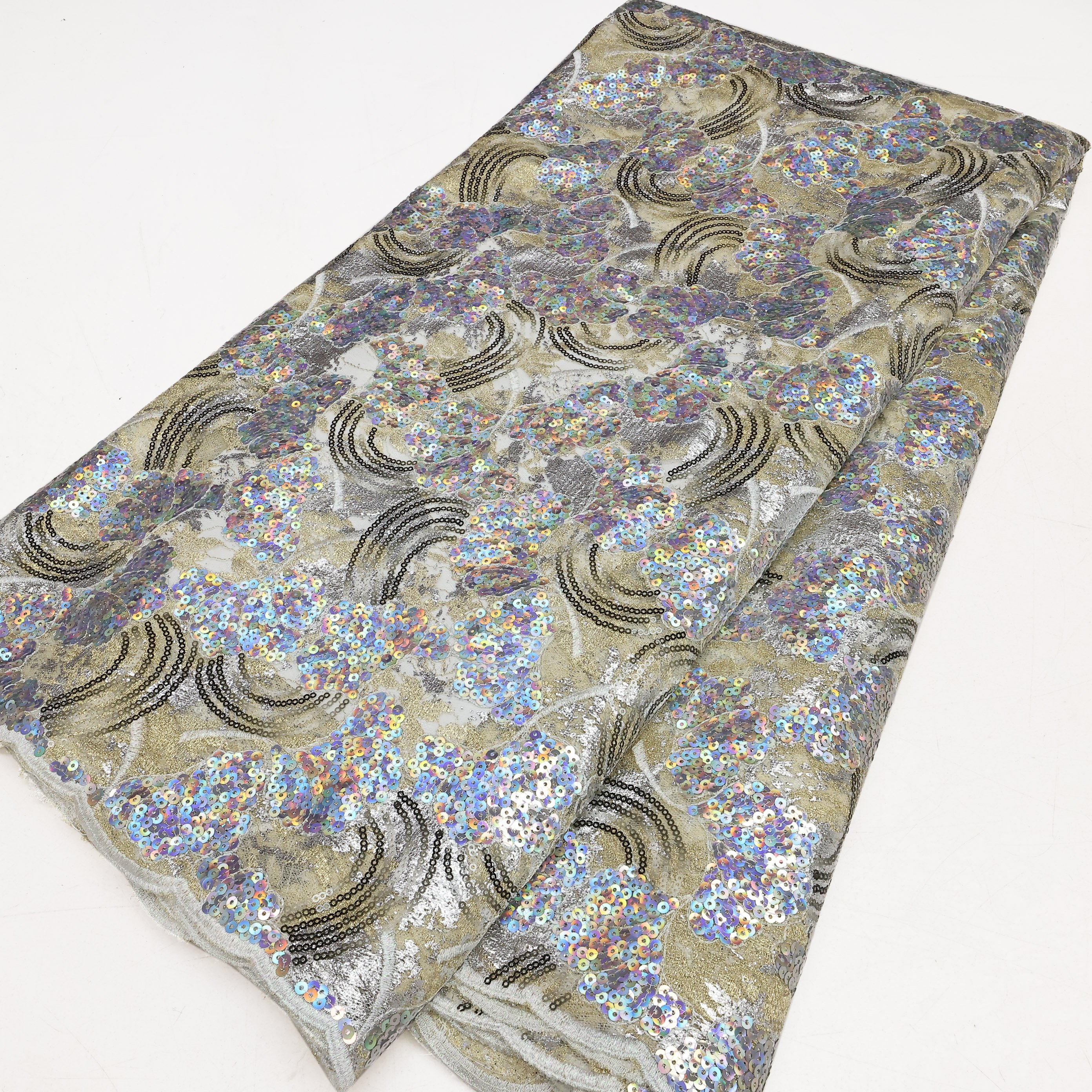 NI.AI Luxury Sequin Mesh Fabric Embroidery Sequins Lace Colorful Sequin Lace Wedding Lace Fabric