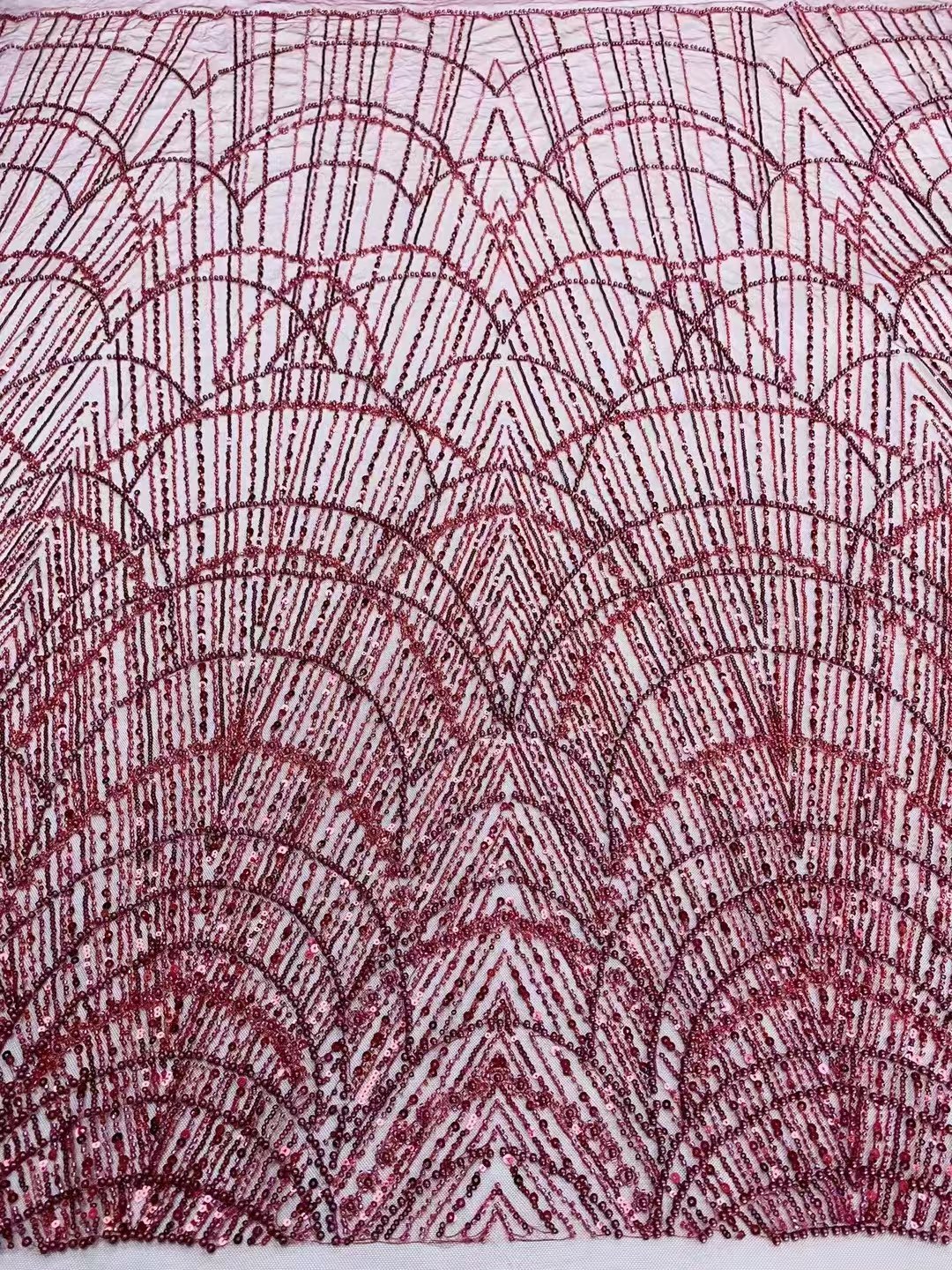 Cheap Made In China Beautiful Geometric Arch Bead Embroidery Fabric Visual Stereopsis
