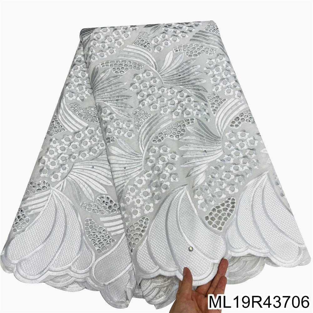 Beautifical african lace fabric 5 yards embroidery dress fabrics for woman clothes 100% cotton fabric ML19R437