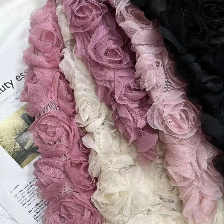 Ready Goods Low Price 3D Flower Lace Fabric Embroidery For Dress Children's Clothing