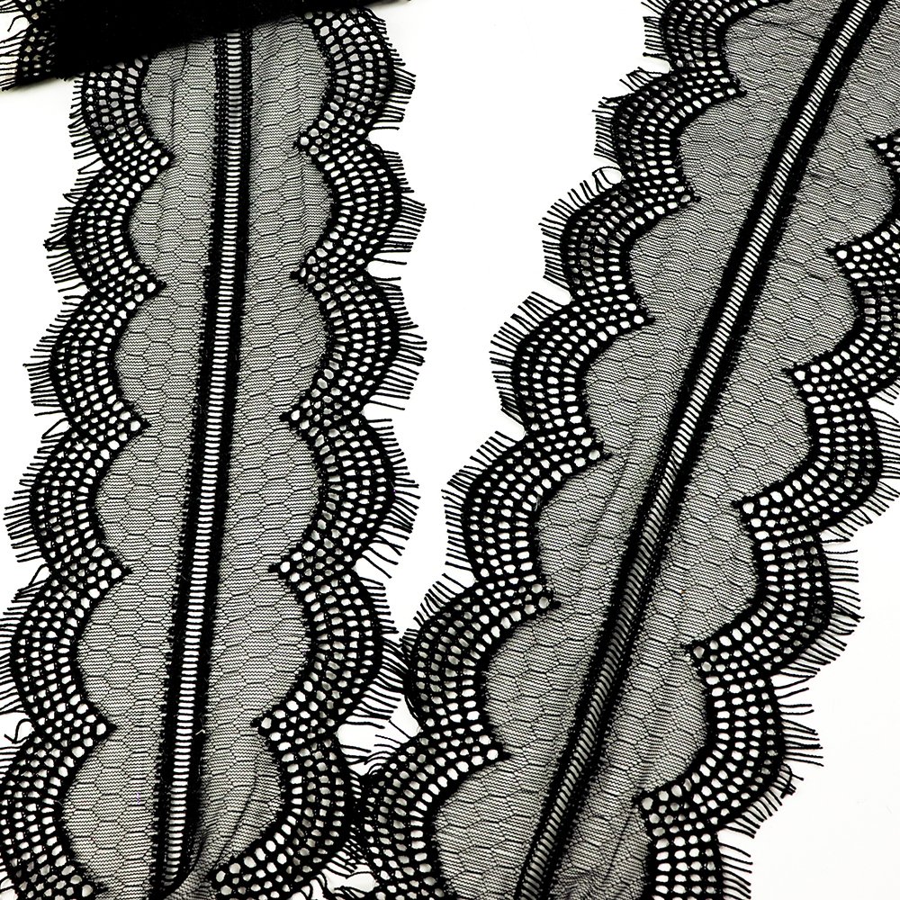 Fashion Custom Edge Eyelash Lace Nylon Eyelash Chantilly Lace Fabric For Clothes Accessories