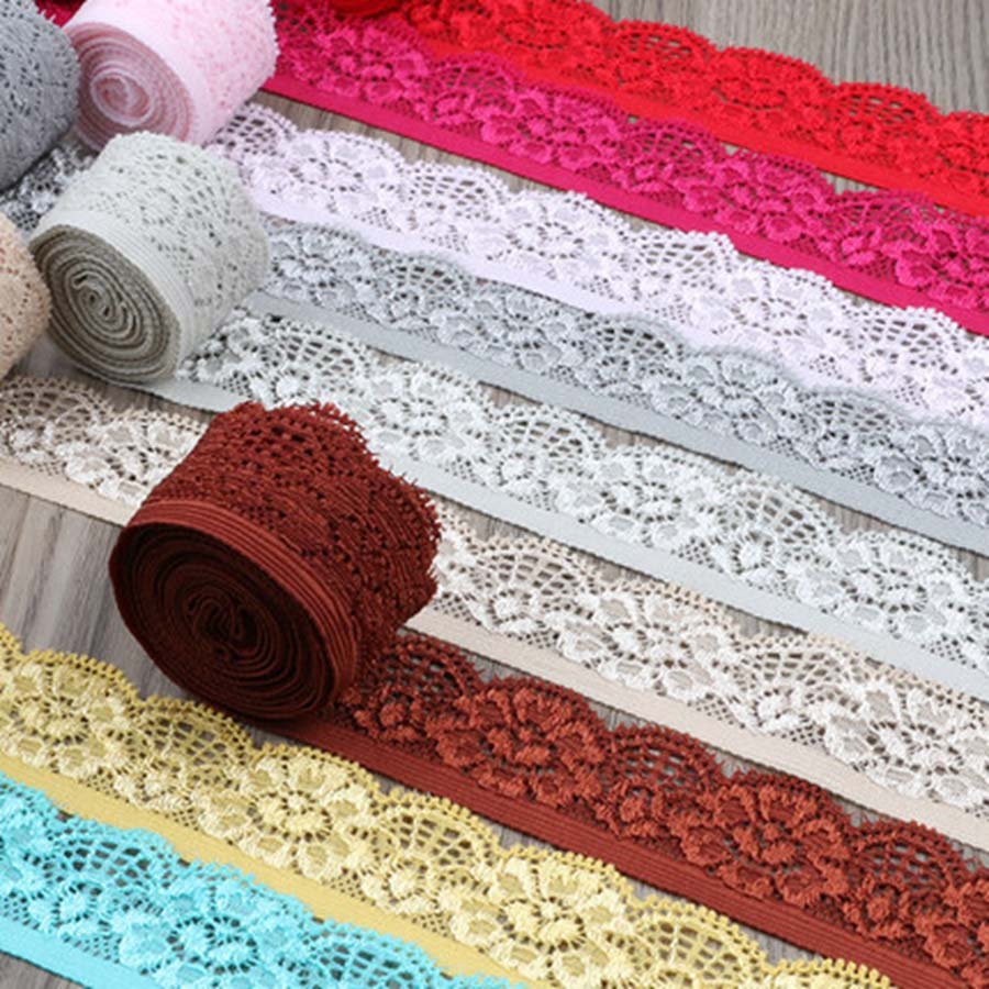 COOMAMUU 2.5cm Black White Elastic Lace Trim Fashion Mesh Embroidery Flower Ribbon for Handmade Curtain Cloth Decorative Lace