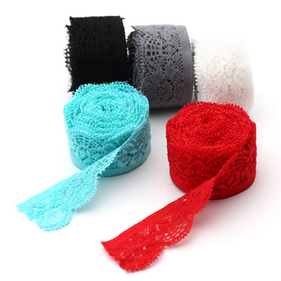 COOMAMUU 2.5cm Black White Elastic Lace Trim Fashion Mesh Embroidery Flower Ribbon for Handmade Curtain Cloth Decorative Lace
