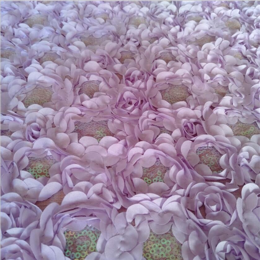 New 2021 spring heavy 3d chiffon sequin ribbon rose flowers lace embroidered tulle fabric for dress clothing