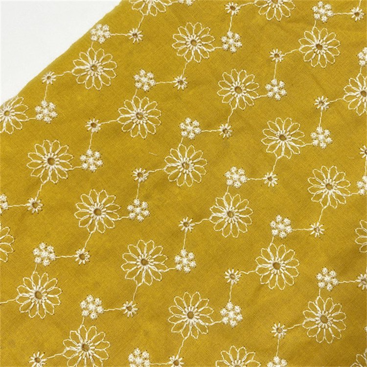 Wholesale Colorful 100% Cotton Embroidery Fabric Luxury Water Soluble Lace Elegant Eyelet Milk Silk Embroidered Cotton Fabric