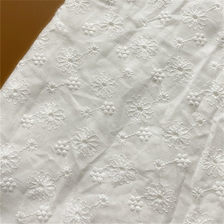 Wholesale Colorful 100% Cotton Embroidery Fabric Luxury Water Soluble Lace Elegant Eyelet Milk Silk Embroidered Cotton Fabric
