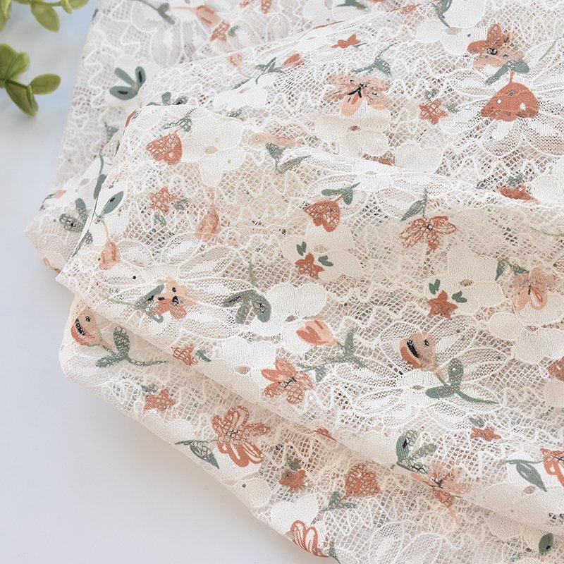 Wholesale New Lace Designs Fabric Fine Exclusive Flower Printed Polyester Elastic Floral Lace Fabric Wedding Dress