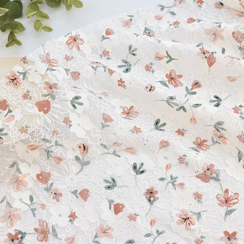 Wholesale New Lace Designs Fabric Fine Exclusive Flower Printed Polyester Elastic Floral Lace Fabric Wedding Dress