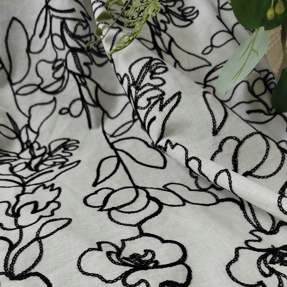 EG-1910030 9088 Cotton Terry Embroidery Chain Stitch Contrast Embroidery Fabric Embroidered Fabric