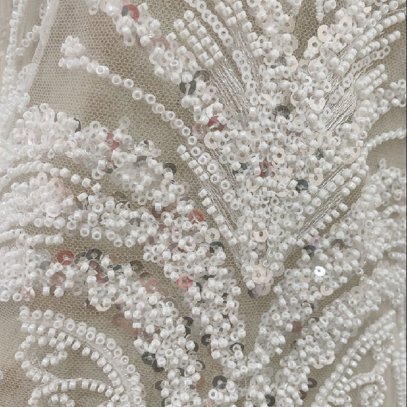 DELACE 2022 New fancy designs embroidery white beads lace fabric with sequins for dress