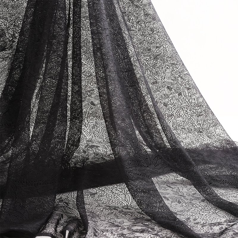 Factory Hot Sales Hot Style Black Elastic Tulle Nylon Mesh Embroidered Lace Fabric For Party