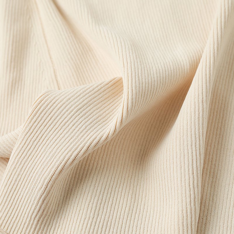 Knitwear factory custom khaki short sleeved lapel ribbed knit women's dress