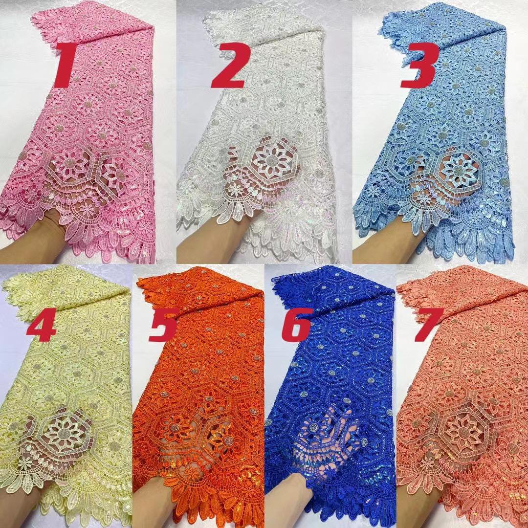 HFX Guipure Cord Lace Fabric 2024 Latest African Lace Fabric High Quality Wedding Party Dress Material For Chic Dress Sew